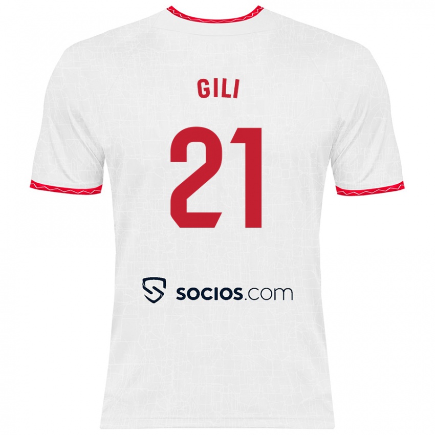 Børn Gemma Gili #21 Hvid Rød Hjemmebane Spillertrøjer 2024/25 Trøje T-Shirt