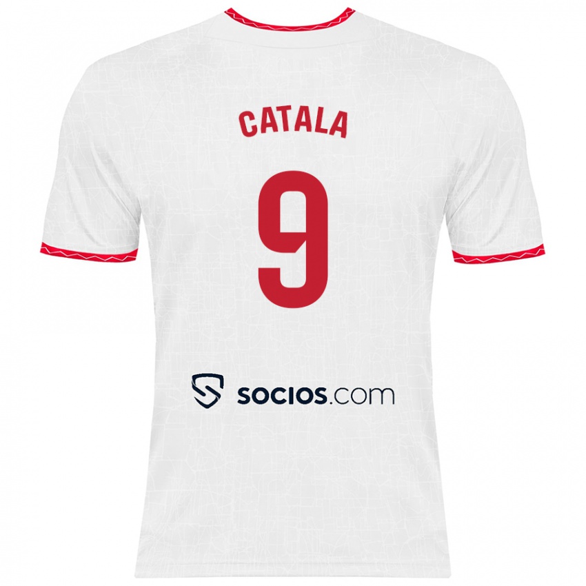 Børn Rubén Catalá #9 Hvid Rød Hjemmebane Spillertrøjer 2024/25 Trøje T-Shirt