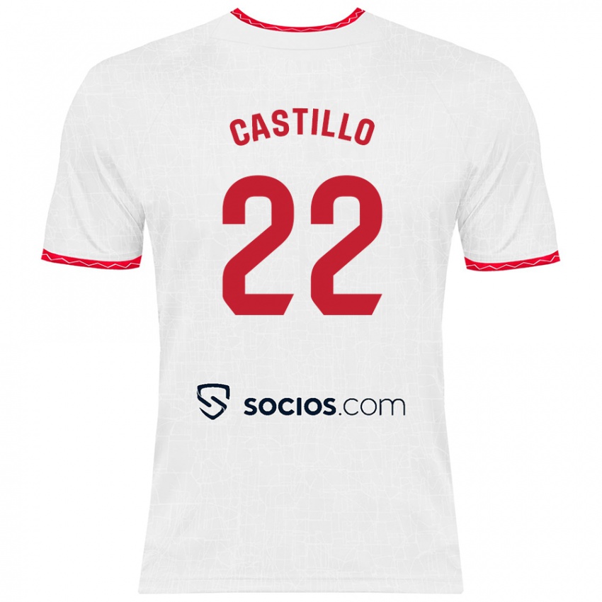 Børn José Castillo #22 Hvid Rød Hjemmebane Spillertrøjer 2024/25 Trøje T-Shirt