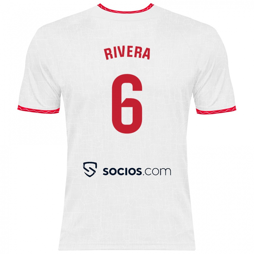 Børn Pablo Rivera #6 Hvid Rød Hjemmebane Spillertrøjer 2024/25 Trøje T-Shirt