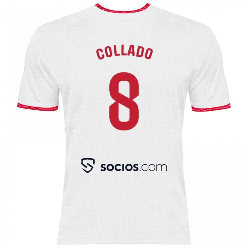 Børn Alberto Collado #8 Hvid Rød Hjemmebane Spillertrøjer 2024/25 Trøje T-Shirt