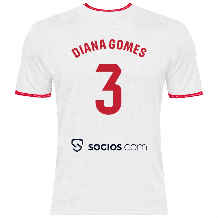 Børn Diana Catarina Ribeiro Gomes #3 Hvid Rød Hjemmebane Spillertrøjer 2024/25 Trøje T-Shirt