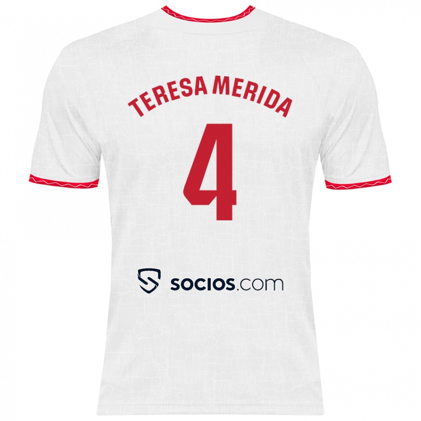 Børn Teresa Merida #4 Hvid Rød Hjemmebane Spillertrøjer 2024/25 Trøje T-Shirt