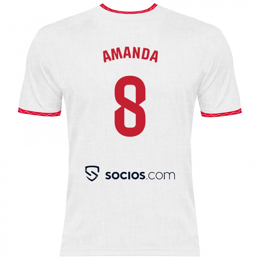 Børn Amanda Sampedro Bustos #8 Hvid Rød Hjemmebane Spillertrøjer 2024/25 Trøje T-Shirt