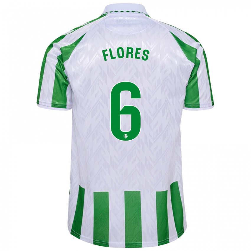 Børn Mateo Flores #6 Grønne Hvide Striber Hjemmebane Spillertrøjer 2024/25 Trøje T-Shirt