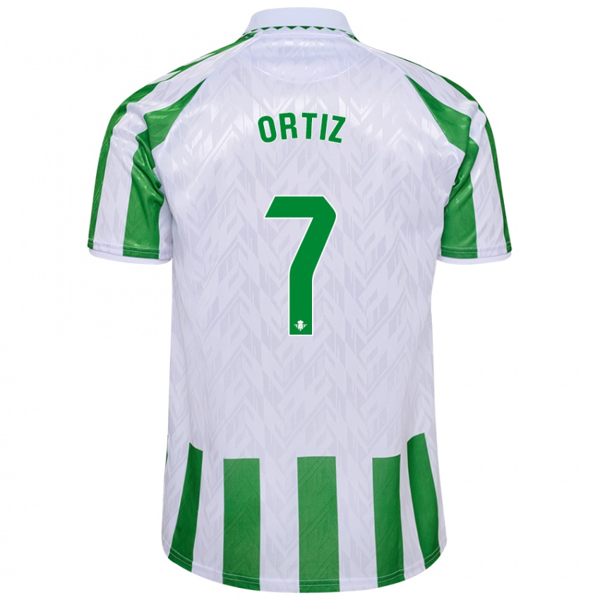 Børn Ángel Ortiz #7 Grønne Hvide Striber Hjemmebane Spillertrøjer 2024/25 Trøje T-Shirt