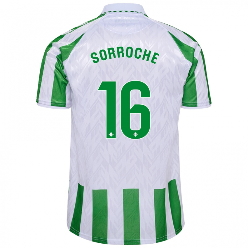 Børn Ginés Sorroche #16 Grønne Hvide Striber Hjemmebane Spillertrøjer 2024/25 Trøje T-Shirt