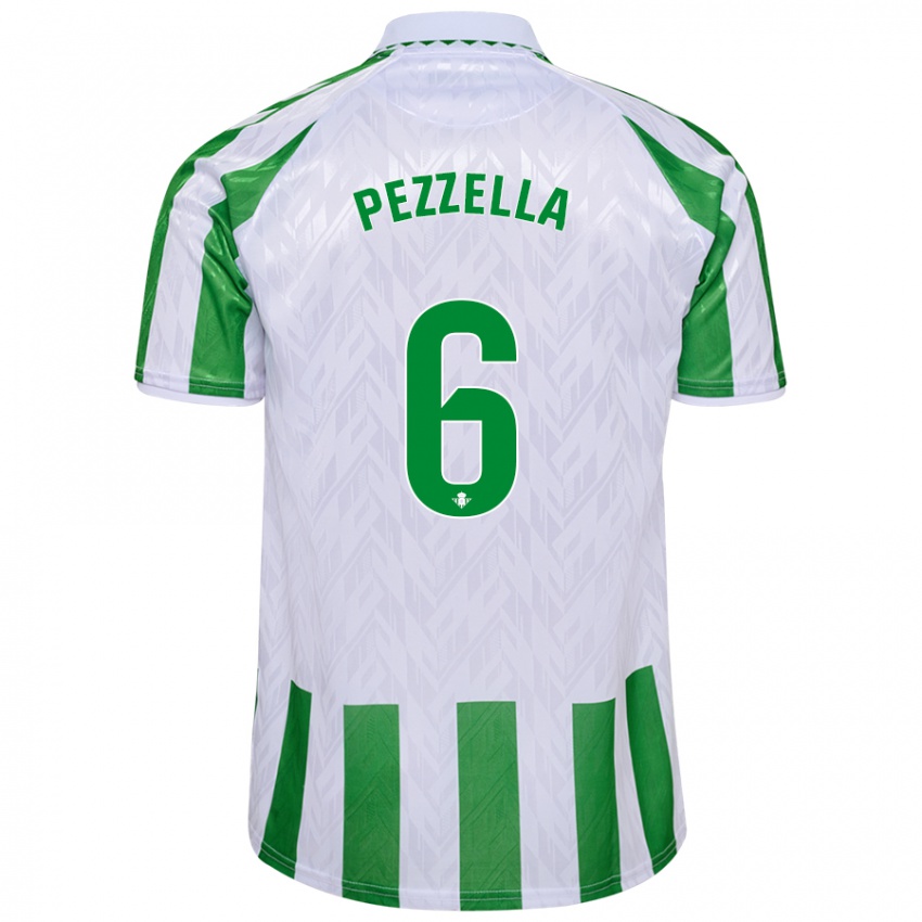 Børn Germán Pezzella #6 Grønne Hvide Striber Hjemmebane Spillertrøjer 2024/25 Trøje T-Shirt