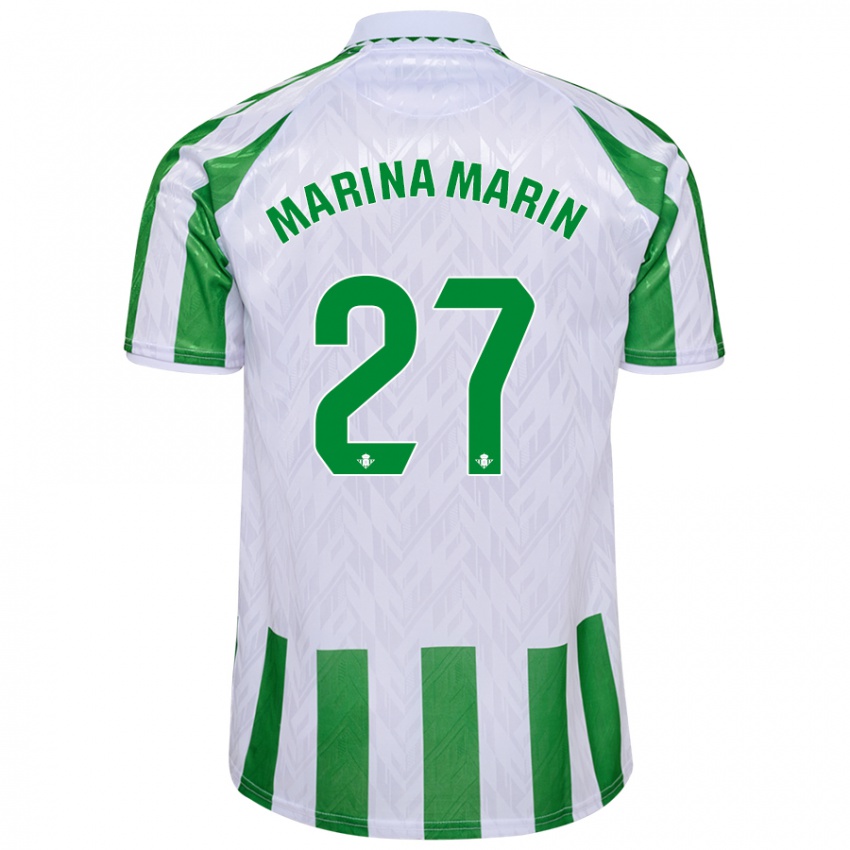 Børn Marina Marín #27 Grønne Hvide Striber Hjemmebane Spillertrøjer 2024/25 Trøje T-Shirt