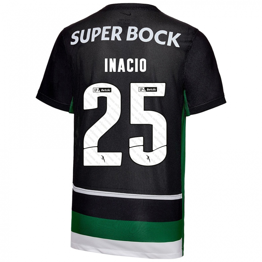 Børn Gonçalo Inácio #25 Sort Hvid Grøn Hjemmebane Spillertrøjer 2024/25 Trøje T-Shirt