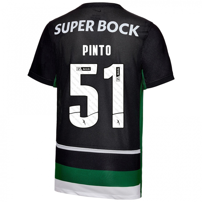 Børn Diogo Pinto #51 Sort Hvid Grøn Hjemmebane Spillertrøjer 2024/25 Trøje T-Shirt