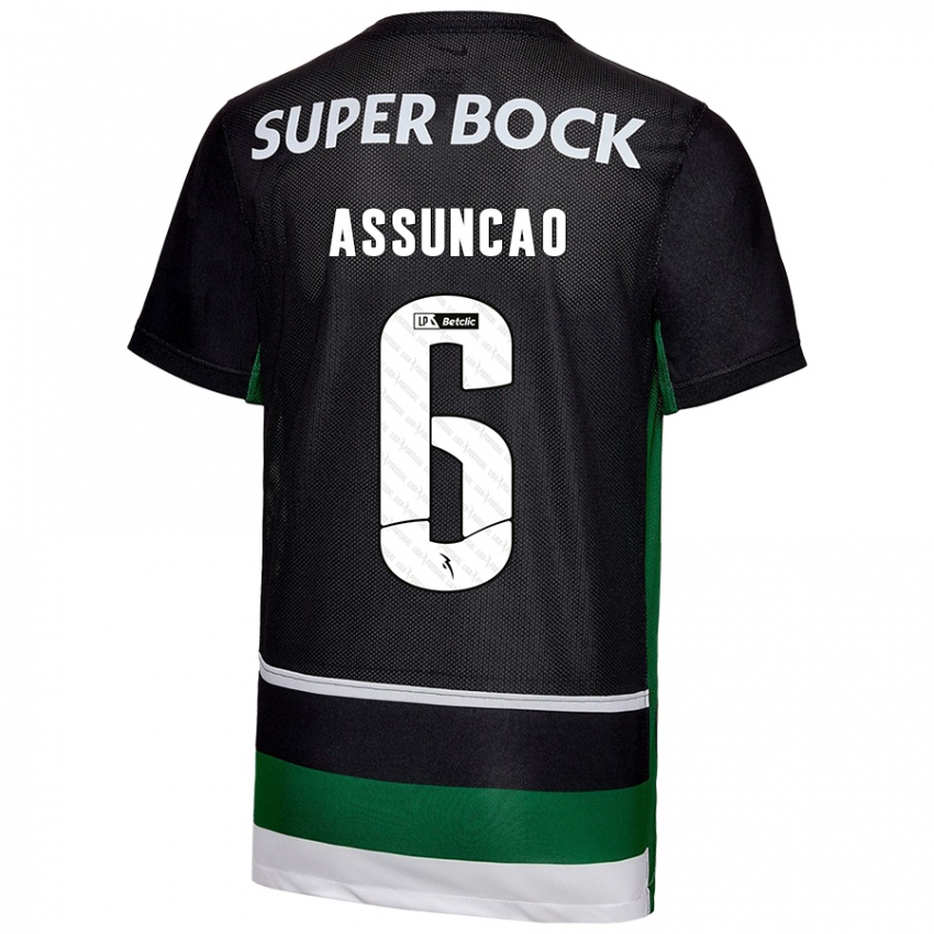 Børn João Assunção #6 Sort Hvid Grøn Hjemmebane Spillertrøjer 2024/25 Trøje T-Shirt