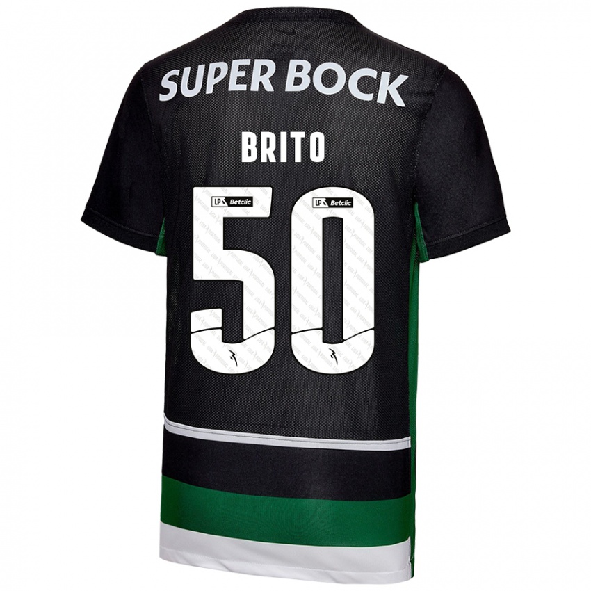 Børn Alexandre Brito #50 Sort Hvid Grøn Hjemmebane Spillertrøjer 2024/25 Trøje T-Shirt