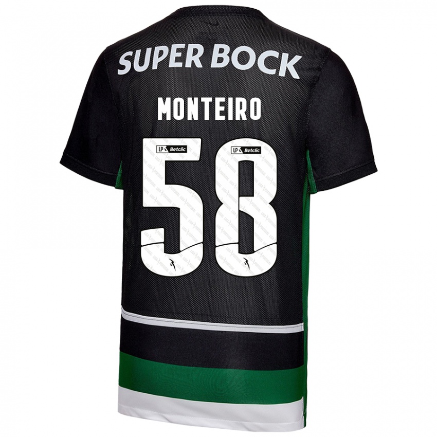 Børn David Monteiro #58 Sort Hvid Grøn Hjemmebane Spillertrøjer 2024/25 Trøje T-Shirt