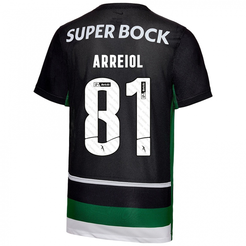 Børn Henrique Arreiol #81 Sort Hvid Grøn Hjemmebane Spillertrøjer 2024/25 Trøje T-Shirt