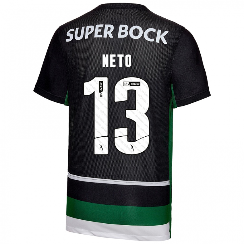 Børn Luís Neto #13 Sort Hvid Grøn Hjemmebane Spillertrøjer 2024/25 Trøje T-Shirt