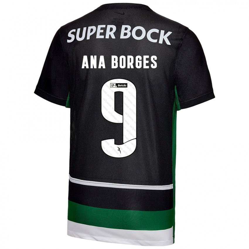 Børn Ana Catarina Marques Borges #9 Sort Hvid Grøn Hjemmebane Spillertrøjer 2024/25 Trøje T-Shirt