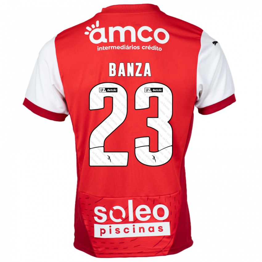 Børn Simon Banza #23 Rød Hvid Hjemmebane Spillertrøjer 2024/25 Trøje T-Shirt