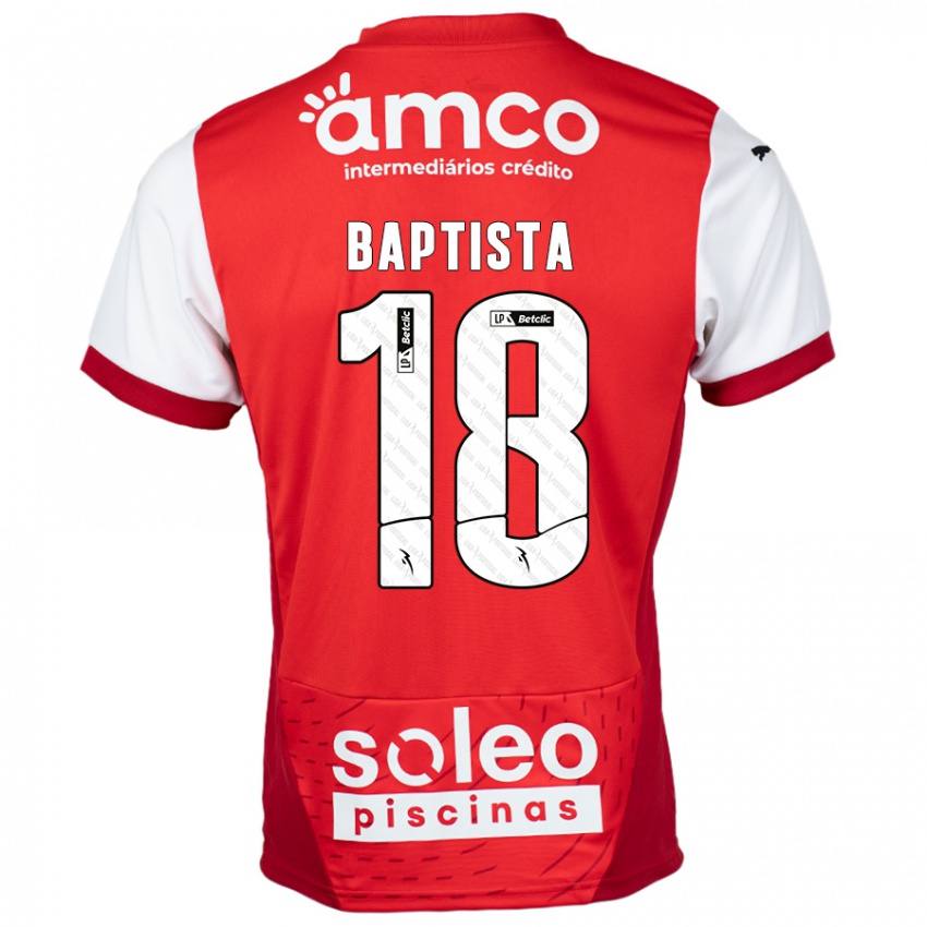 Børn Tiago Baptista #18 Rød Hvid Hjemmebane Spillertrøjer 2024/25 Trøje T-Shirt