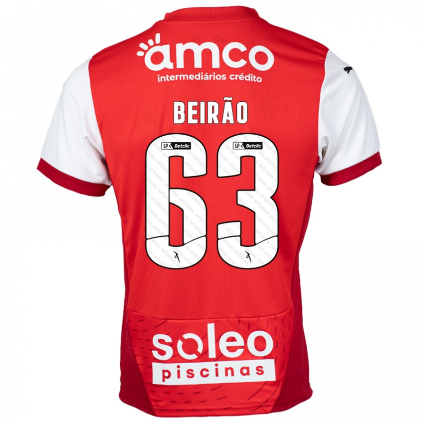 Børn Rodrigo Beirão #63 Rød Hvid Hjemmebane Spillertrøjer 2024/25 Trøje T-Shirt