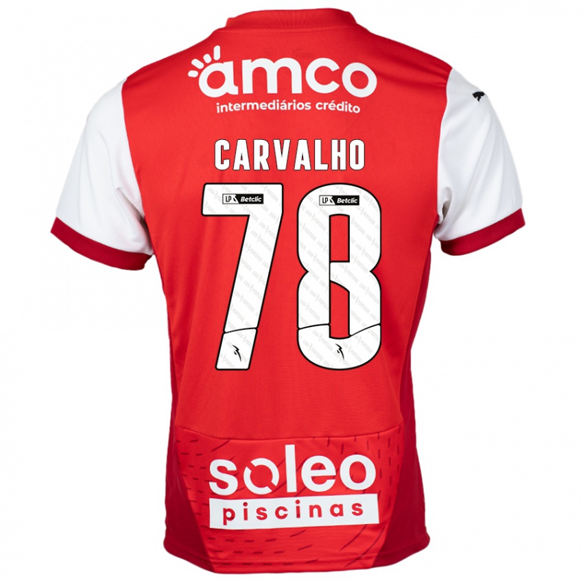 Børn João Carvalho #78 Rød Hvid Hjemmebane Spillertrøjer 2024/25 Trøje T-Shirt