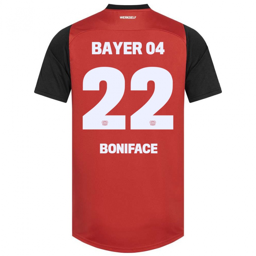 Børn Victor Boniface #22 Rød Sort Hjemmebane Spillertrøjer 2024/25 Trøje T-Shirt