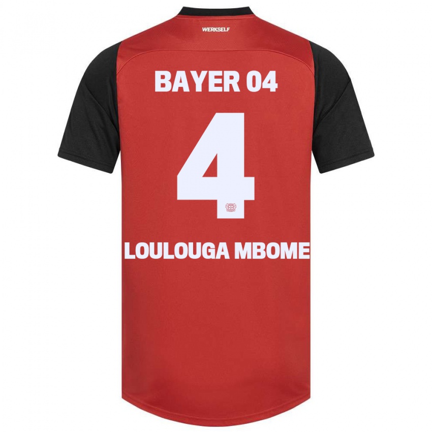 Børn Adrien Loulouga Mbome #4 Rød Sort Hjemmebane Spillertrøjer 2024/25 Trøje T-Shirt