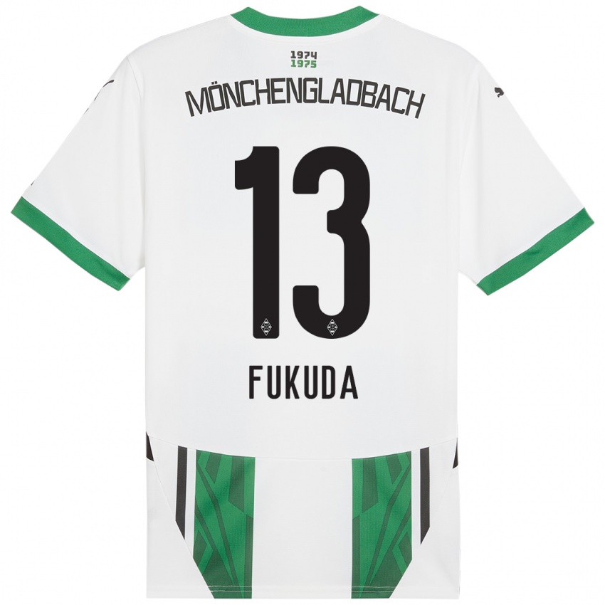 Børn Shio Fukuda #13 Hvid Grøn Hjemmebane Spillertrøjer 2024/25 Trøje T-Shirt