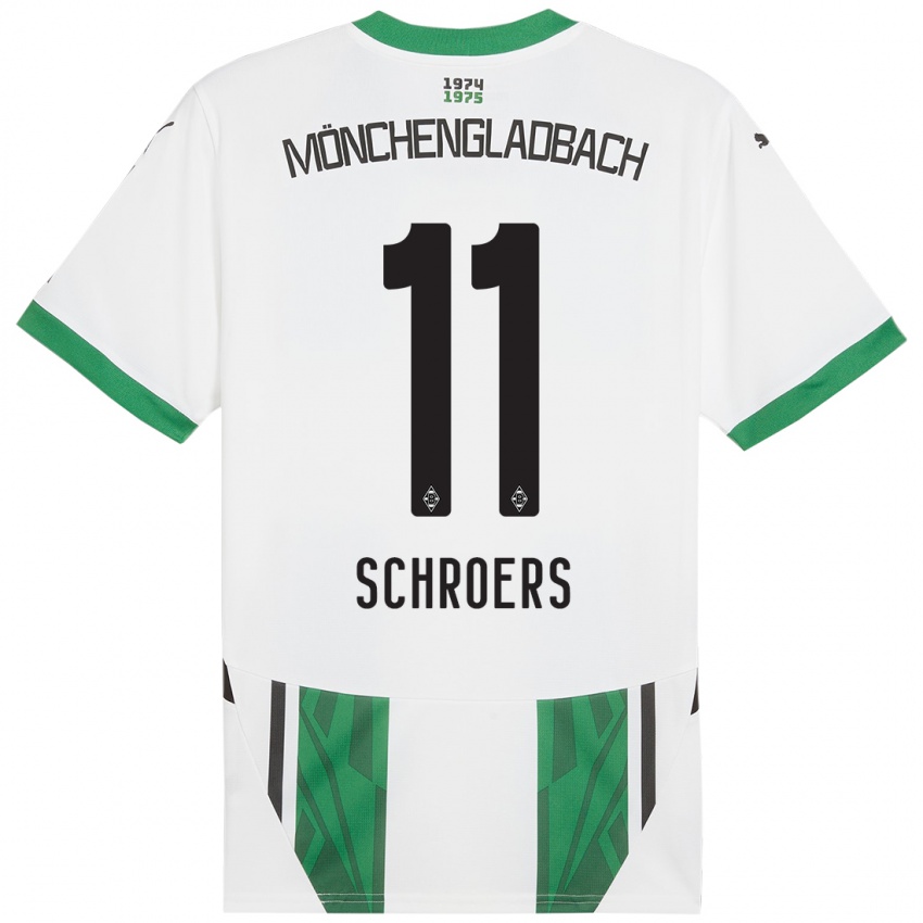 Børn Mika Schroers #11 Hvid Grøn Hjemmebane Spillertrøjer 2024/25 Trøje T-Shirt