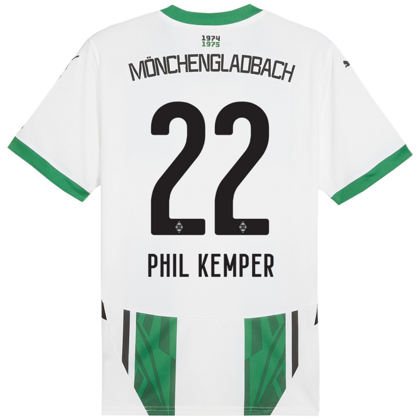 Børn Phil Kemper #22 Hvid Grøn Hjemmebane Spillertrøjer 2024/25 Trøje T-Shirt