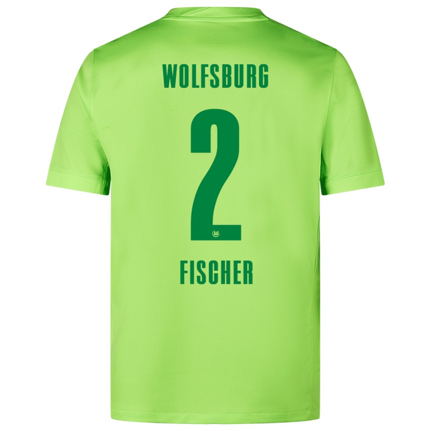 Børn Kilian Fischer #2 Fluorescerende Grøn Hjemmebane Spillertrøjer 2024/25 Trøje T-Shirt