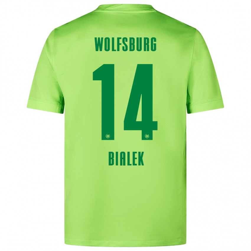 Børn Bartosz Bialek #14 Fluorescerende Grøn Hjemmebane Spillertrøjer 2024/25 Trøje T-Shirt