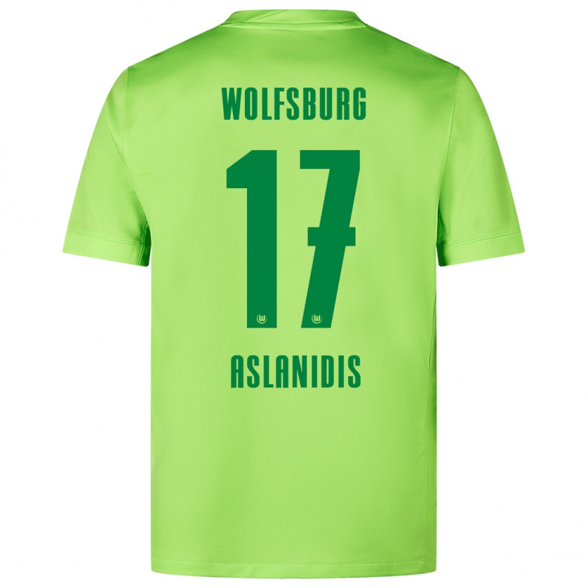 Børn Elijas Aslanidis #17 Fluorescerende Grøn Hjemmebane Spillertrøjer 2024/25 Trøje T-Shirt