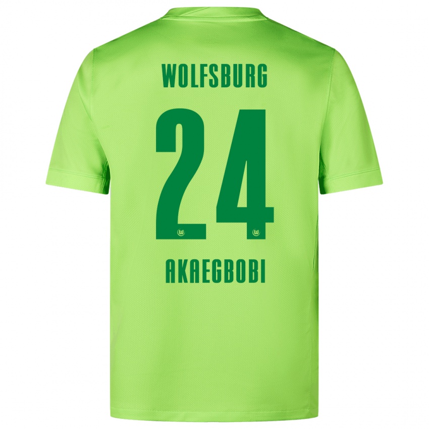 Børn Jonathan Akaegbobi #24 Fluorescerende Grøn Hjemmebane Spillertrøjer 2024/25 Trøje T-Shirt