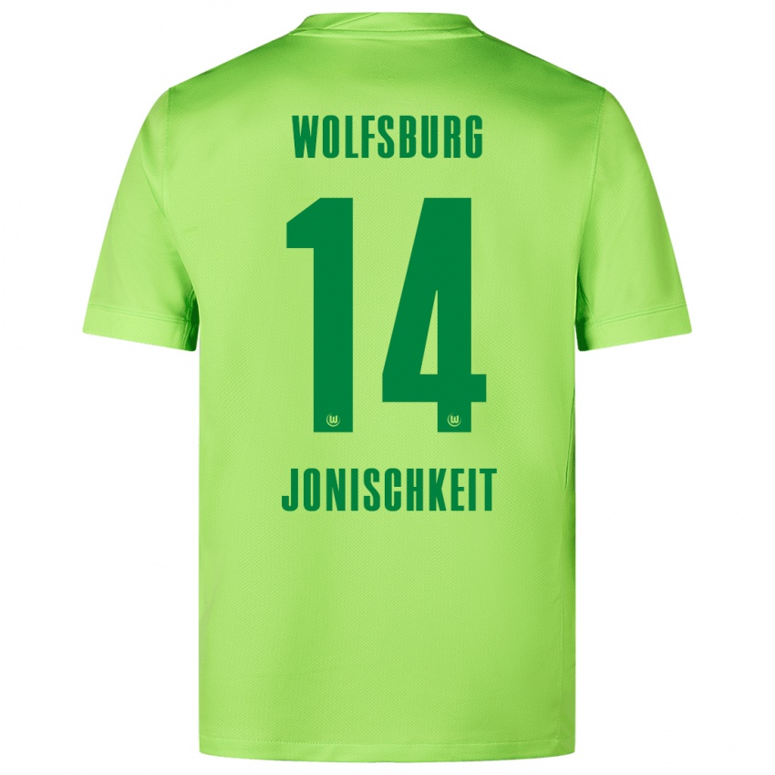 Børn Jamal Jonischkeit #14 Fluorescerende Grøn Hjemmebane Spillertrøjer 2024/25 Trøje T-Shirt