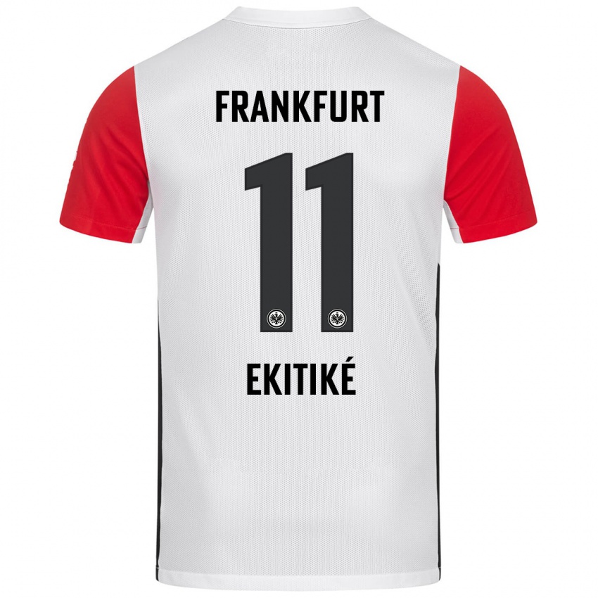 Børn Hugo Ekitike #11 Hvid Rød Hjemmebane Spillertrøjer 2024/25 Trøje T-Shirt