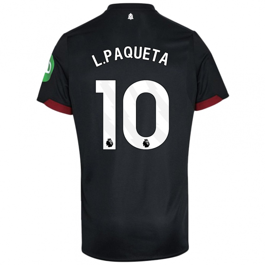 Børn Lucas Paqueta #10 Sort Hvid Udebane Spillertrøjer 2024/25 Trøje T-Shirt