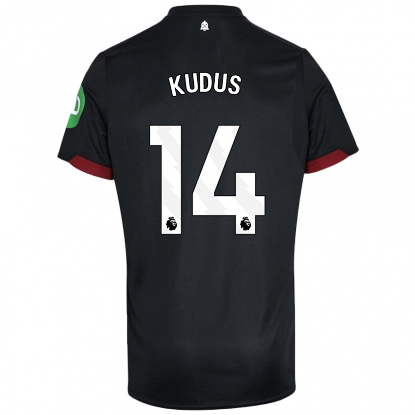 Børn Mohammed Kudus #14 Sort Hvid Udebane Spillertrøjer 2024/25 Trøje T-Shirt