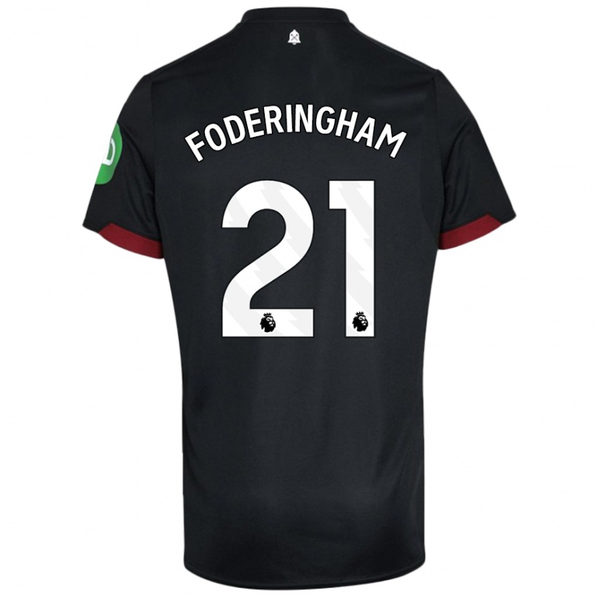 Børn Wes Foderingham #21 Sort Hvid Udebane Spillertrøjer 2024/25 Trøje T-Shirt