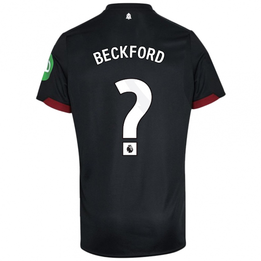 Børn Lewis Beckford #0 Sort Hvid Udebane Spillertrøjer 2024/25 Trøje T-Shirt