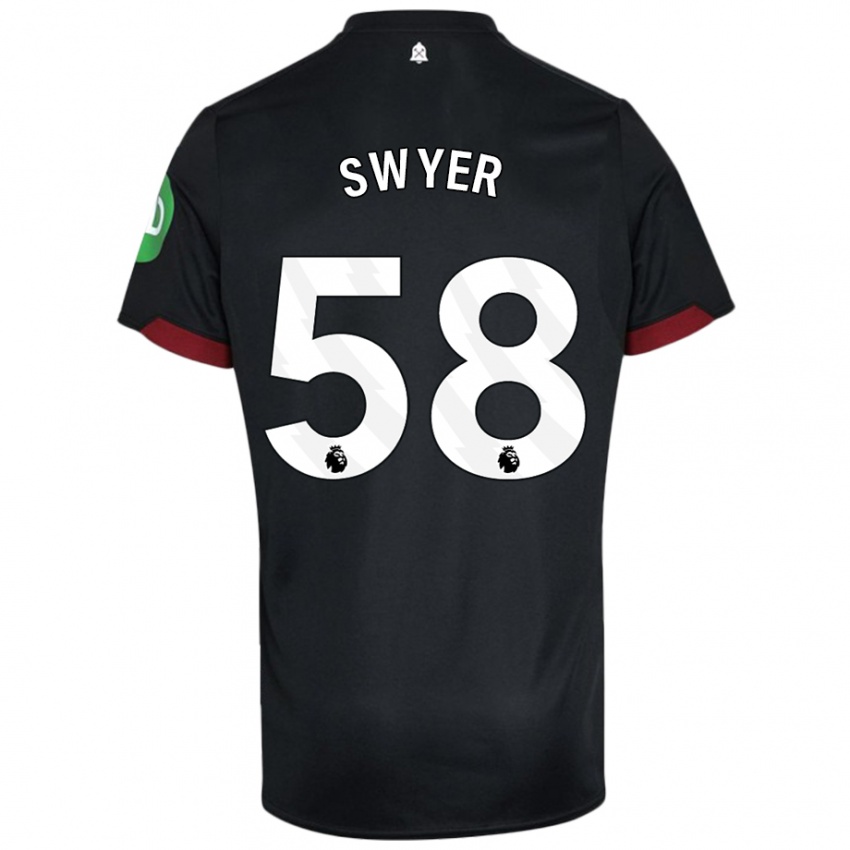 Børn Kamarai Swyer #58 Sort Hvid Udebane Spillertrøjer 2024/25 Trøje T-Shirt