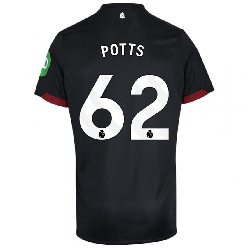 Børn Freddie Potts #62 Sort Hvid Udebane Spillertrøjer 2024/25 Trøje T-Shirt