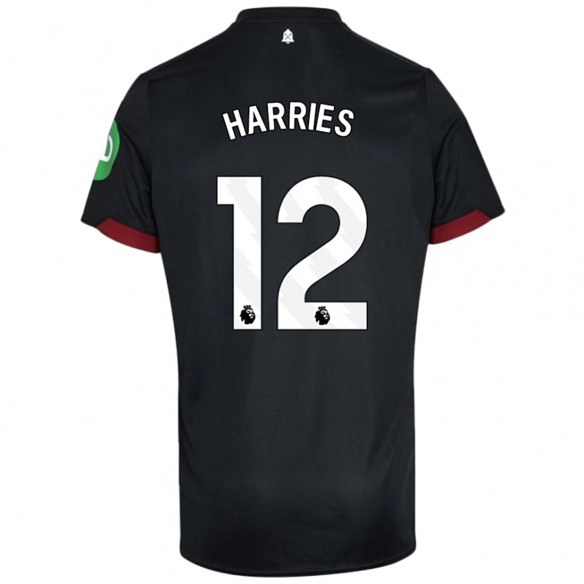 Børn Emma Harries #12 Sort Hvid Udebane Spillertrøjer 2024/25 Trøje T-Shirt