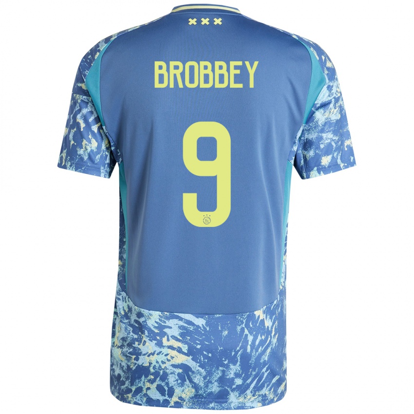 Børn Brian Brobbey #9 Grå Blå Gul Udebane Spillertrøjer 2024/25 Trøje T-Shirt