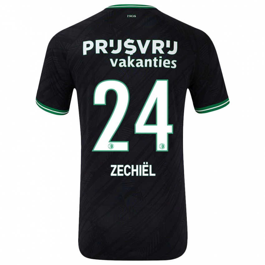 Børn Gjivai Zechiel #24 Sort Grøn Udebane Spillertrøjer 2024/25 Trøje T-Shirt