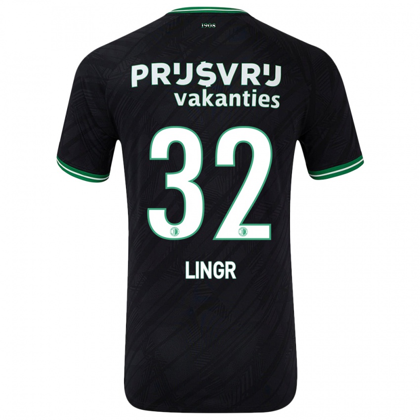 Børn Ondrej Lingr #32 Sort Grøn Udebane Spillertrøjer 2024/25 Trøje T-Shirt