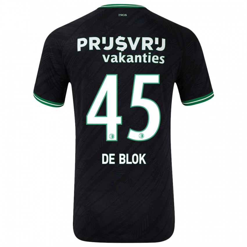 Børn Lars De Blok #45 Sort Grøn Udebane Spillertrøjer 2024/25 Trøje T-Shirt