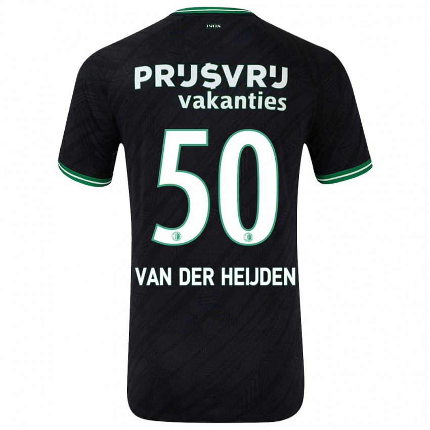 Børn Delano Van Der Heijden #50 Sort Grøn Udebane Spillertrøjer 2024/25 Trøje T-Shirt