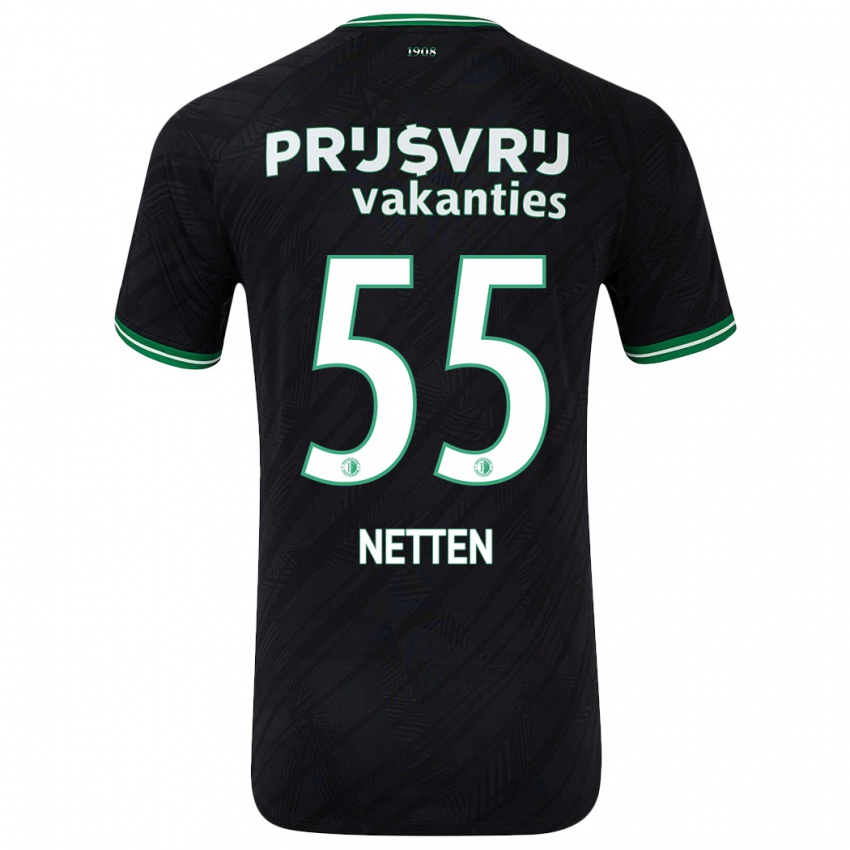 Børn Luc Netten #55 Sort Grøn Udebane Spillertrøjer 2024/25 Trøje T-Shirt