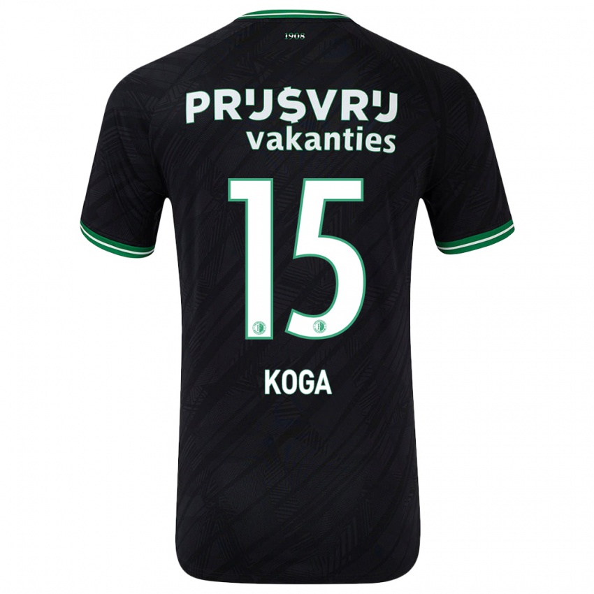 Børn Tōko Koga #15 Sort Grøn Udebane Spillertrøjer 2024/25 Trøje T-Shirt